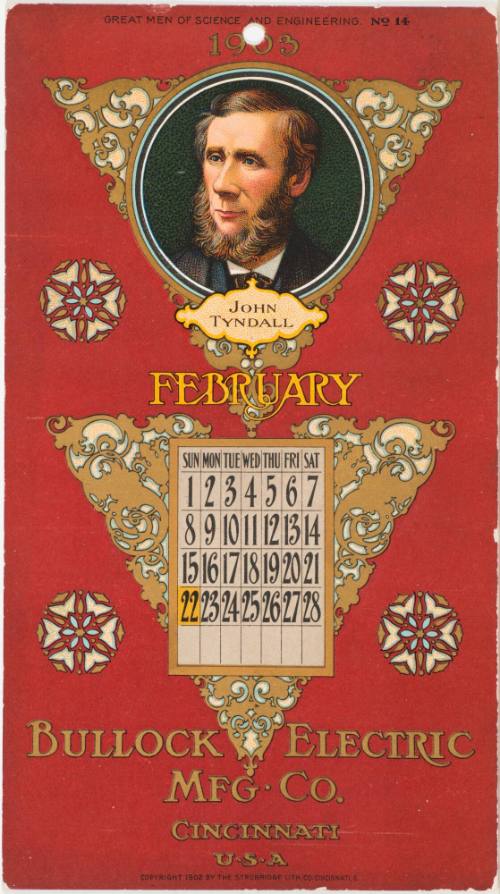 Calendar Card / February 1903 Bullock Electric Mfg Co