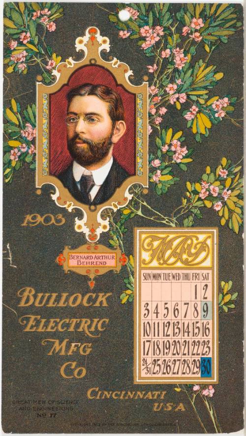 Calendar Card / May 1903 Bullock Electric Mfg Co