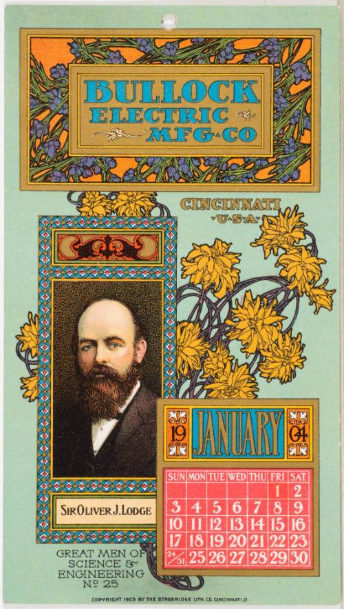 Calendar Card / Janaury 1904 Bullock Electric Mfg Co