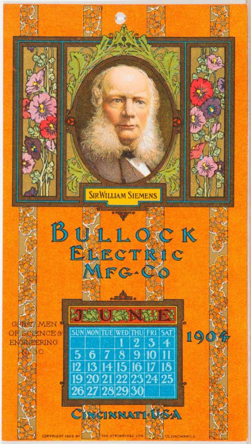 Calendar Card / June 1904 Bullock Electric Mfg Co