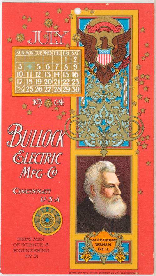 Calendar Card / July 1904 Bullock Electric Mfg Co