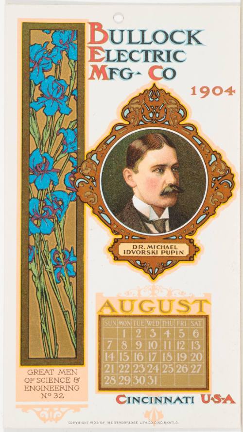Calendar Card / August 1904 Bullock Electric Mfg Co