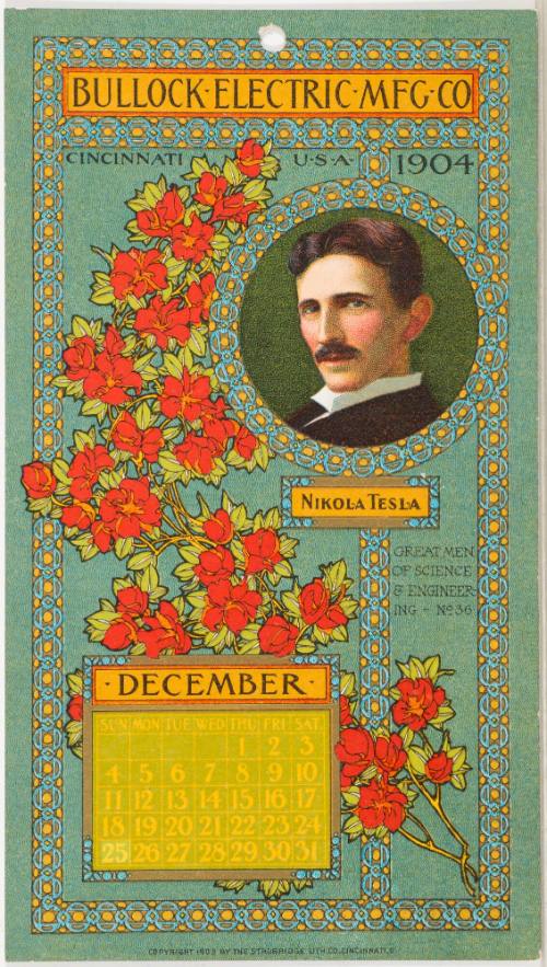 Calendar Card / December 1904 Bullock Electric Mfg Co
