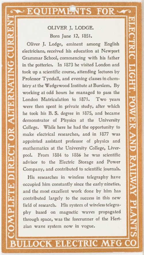 Calendar Card / January 1904 Bullock Electric Mfg Co