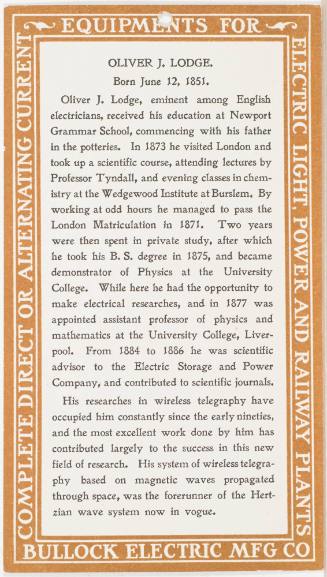 Calendar Card / January 1904 Bullock Electric Mfg Co
