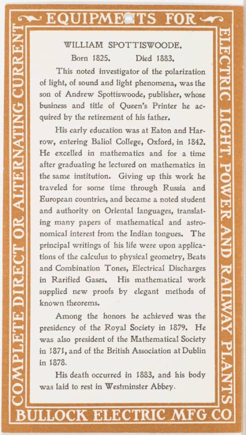 Calendar Card / March 1904 Bullock Electric Mfg Co