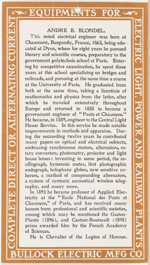 Calendar Card / April 1904 Bullock Electric Mfg Co