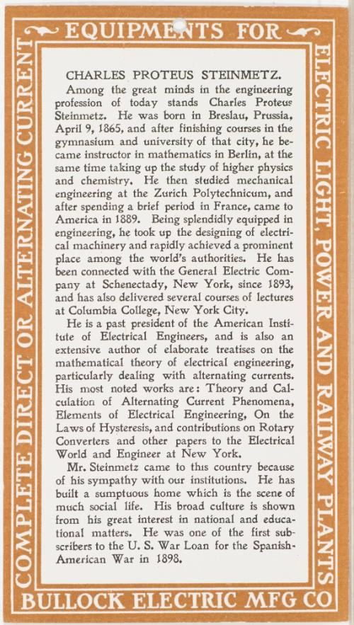 Calendar Card / May 1904 Bullock Electric Mfg Co