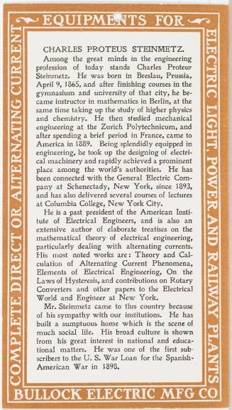 Calendar Card / May 1904 Bullock Electric Mfg Co