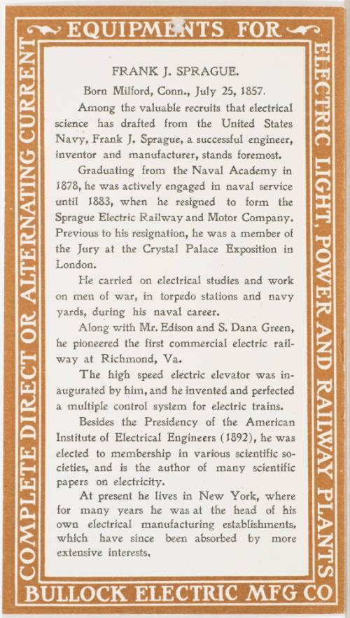 Calendar Card / September 1904 Bullock Electric Mfg Co