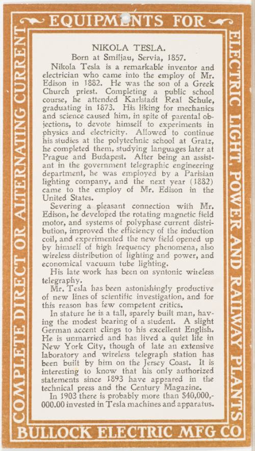 Calendar Card / December 1904 Bullock Electric Mfg Co