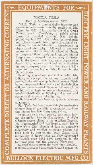 Calendar Card / December 1904 Bullock Electric Mfg Co