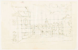 Set Design for the Village Square for the Ballet "Coppelia" (Act I)