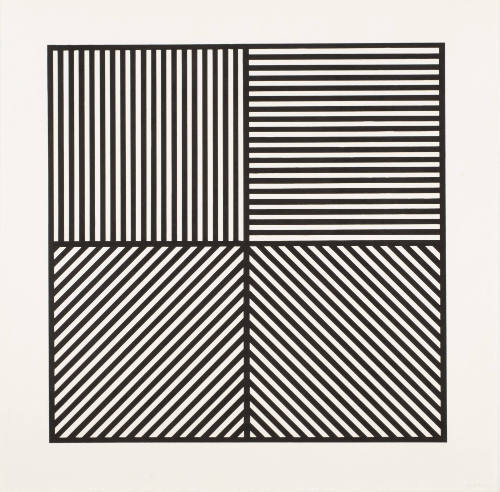 A Square Divided Horizontally and Vertically into Four Equal Parts, Each with a Different Direction of Alternating Parallel Bands of Lines