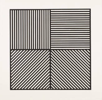 A Square Divided Horizontally and Vertically into Four Equal Parts, Each with a Different Direction of Alternating Parallel Bands of Lines