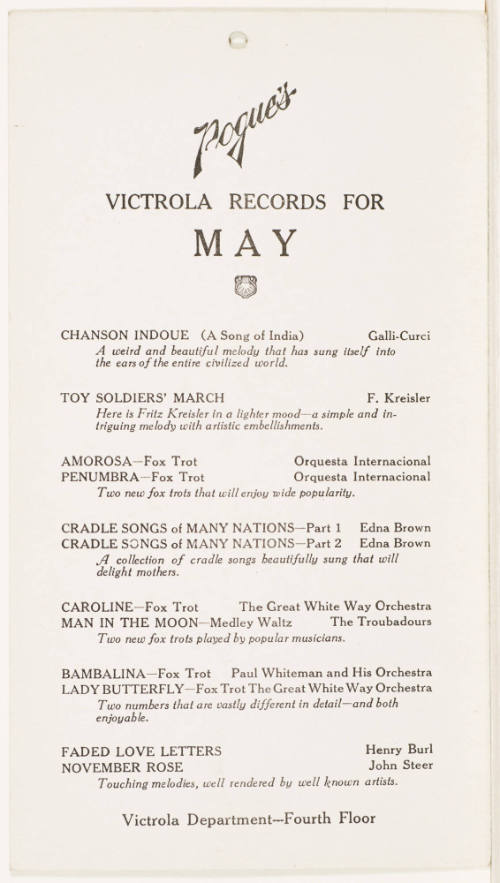 Calendar Card /  May 1923 H & S Pogue Co.