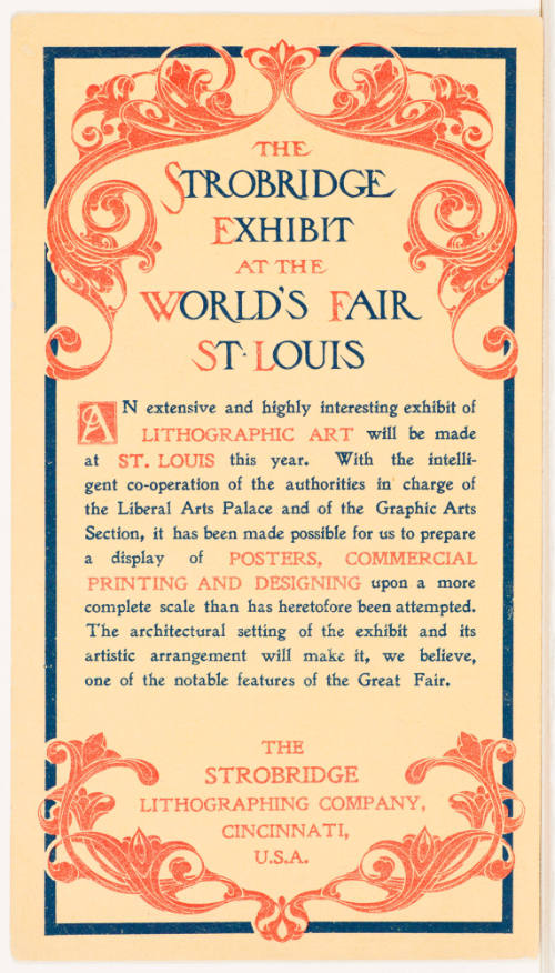 Advance Card / The Strobridge Exhibit at the World's Fair St. Louis