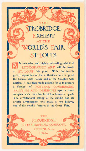 Advance Card / The Strobridge Exhibit at the World's Fair St. Louis