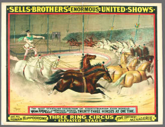 Sells Brothers': Wm. Odell, the Hercules Horseman Riding and Driving Twenty-Three Horses at One Time