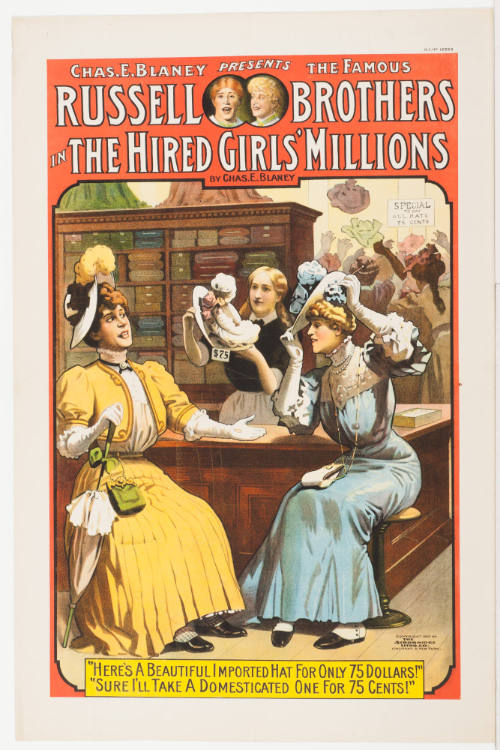 Chas. E. Blaney Presents the Famous Russell Brothers / in: The Hired Girls' Millions / by Chas. E. Blaney