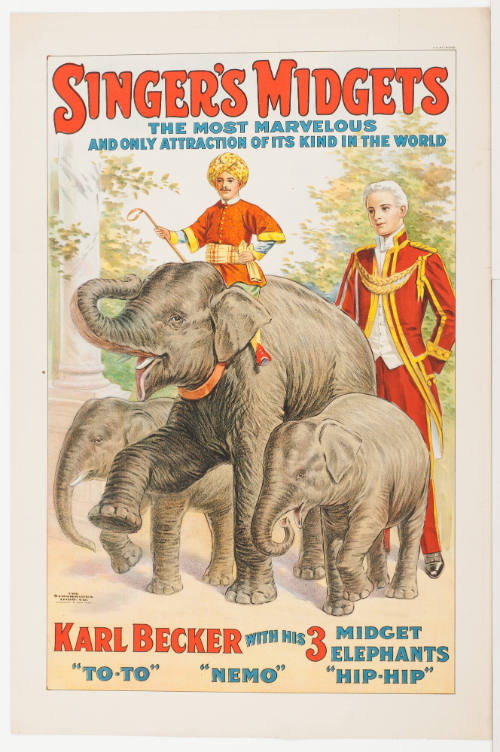 Singer's Midgets / Karl Becker with His 3 Midget Elephants "To-To" "Nemo" "Hip-Hip"