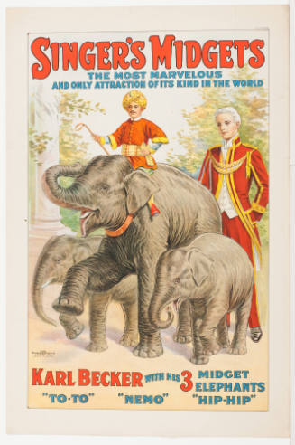 Singer's Midgets / Karl Becker with His 3 Midget Elephants "To-To" "Nemo" "Hip-Hip"