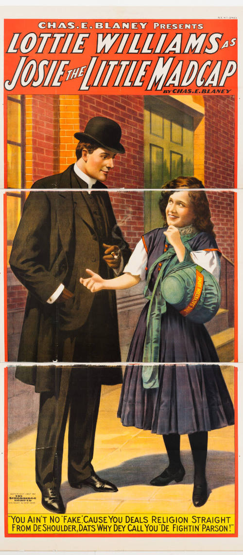 Chas E. Blaney Presents Lottie Williams as: Josie the Little Madcap / By Chas. E. Blaney / "You Ain't No Fake, 'Cause You Deals Religion Straight From De Shoulder; Dats Why Dey Call You 'De Fightin' Parson!"