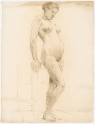 Study, Female Nude Standing Against Stool