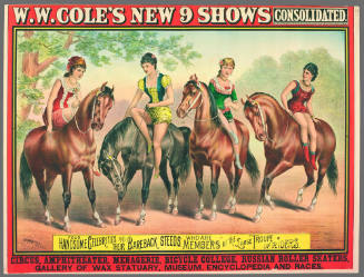 W.W. Cole's New 9 Shows Consolidated: Four Handsome Celebrities and Their Bareback Steeds, Who Are Members of the Large Troupe of Riders