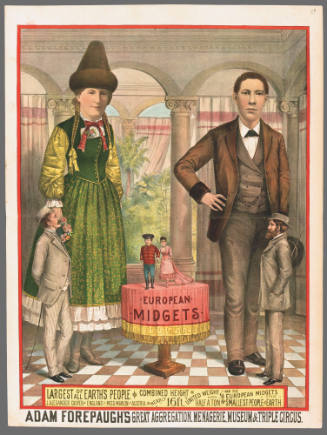 Adam Forepaugh's Great Aggregation Museum, Menagerie and Triple Circus: Largest of All Earth's People. J. Alexander Cooper of England and Miss Marion of Austria and the European Midgets the Smallest People on Earth