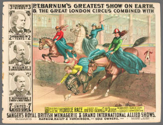 P.T. Barnum's Greatest Show on Earth & The Great London Circus: Dangerous and Exciting Hurdle Race, Ridden by Beautiful and Dashing Lady Jockeys
