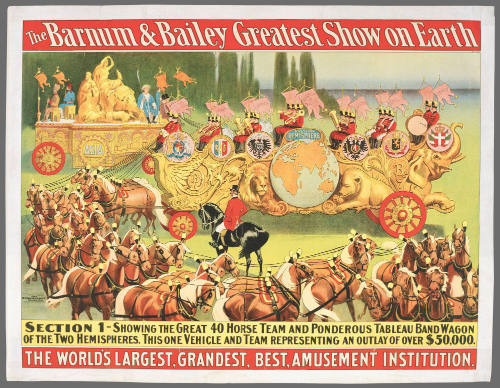 The Barnum & Bailey Greatest Show on Earth: Section 1 - Showing The Great 40 Horse Team And Ponderous Tableau Band Wagon Of The Two Hemispheres