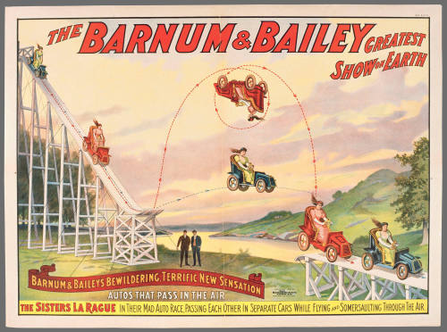 The Barnum & Bailey Greatest Show on Earth: The Sisters La Rague in Their Mad Auto Race, Passing Each Other in Separate Cars While Somersaulting Through the Air