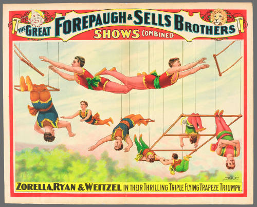 The Great Forepaugh & Sells Brothers Shows Combined: Zorella, Ryan & Weitzel in Their Thrilling Triple Flying Trapeze Triumph
