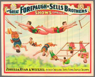 The Great Forepaugh & Sells Brothers Shows Combined: Zorella, Ryan & Weitzel in Their Thrilling Triple Flying Trapeze Triumph