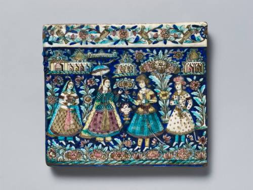 Molded Tile Depicting Men and Women in a Verdant Landscape