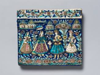 Molded Tile Depicting Men and Women in a Verdant Landscape