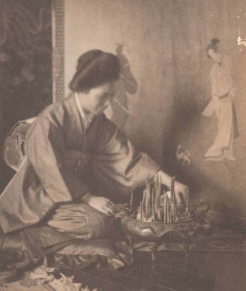 Japanese Woman Kneeling With Narcissus