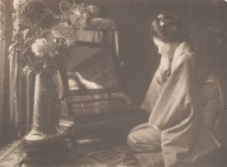 Japanese Woman Kneeling Looking in Mirror