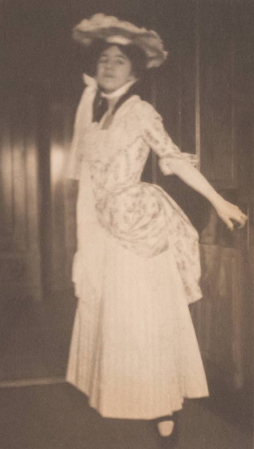 Young Woman in 18th Century Dress, Left Hand on Door Knob