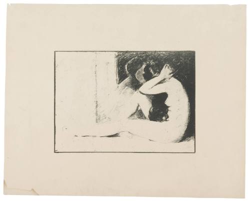 Left Profile Seated Female Nude, Hands Behind Head Before Mirror