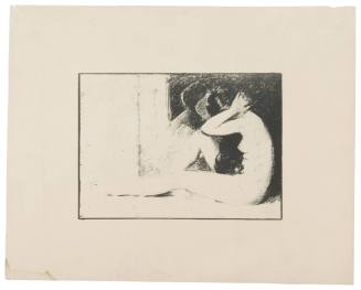 Left Profile Seated Female Nude, Hands Behind Head Before Mirror
