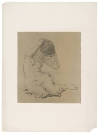Frontal View Seated Female Nude Fixing Hair