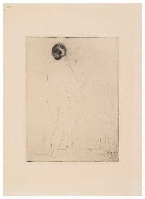 Back View Standing Female Nude Looking in Mirror