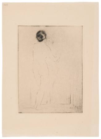 Back View Standing Female Nude Looking in Mirror