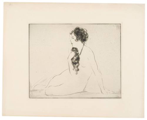 Seated Female Nude Facing Left, Hand on Ground