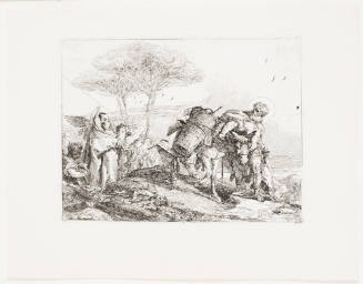 Mary, Helped by Two Angels Follows Joseph with the Donkey