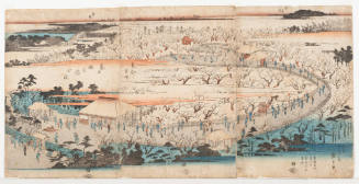 Panoramic View of the Plum Tree Grove at Kameido (Kameido umeyashiki zenzu) from Famous Places in the Eastern Capital (Tōto meisho)