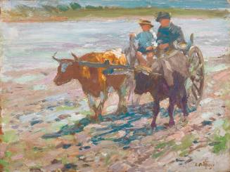Man and Child on an Ox Cart