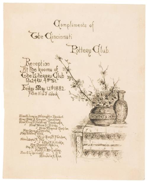 Invitation for the Cincinnati Pottery Club Reception